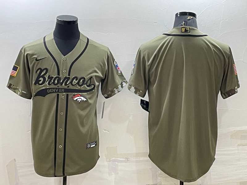 Mens Denver Broncos Blank Olive Salute to Service Cool Base Stitched Baseball Jersey